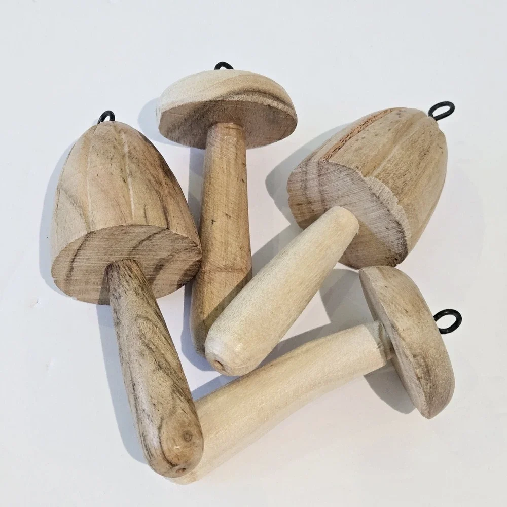 4 Mushroom Ornaments Natural Wood Mushrooms Cottagecore Country Christmas Decor